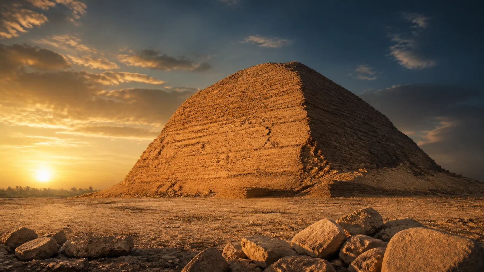Ruined mudbrick pyramid of Amenemhat III at Hawara in the Fayum, Egypt, the landmark beside the lost labyrinth excavation.