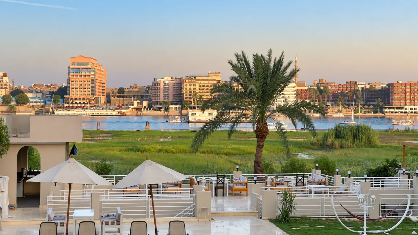 Nile view across the garden terrace