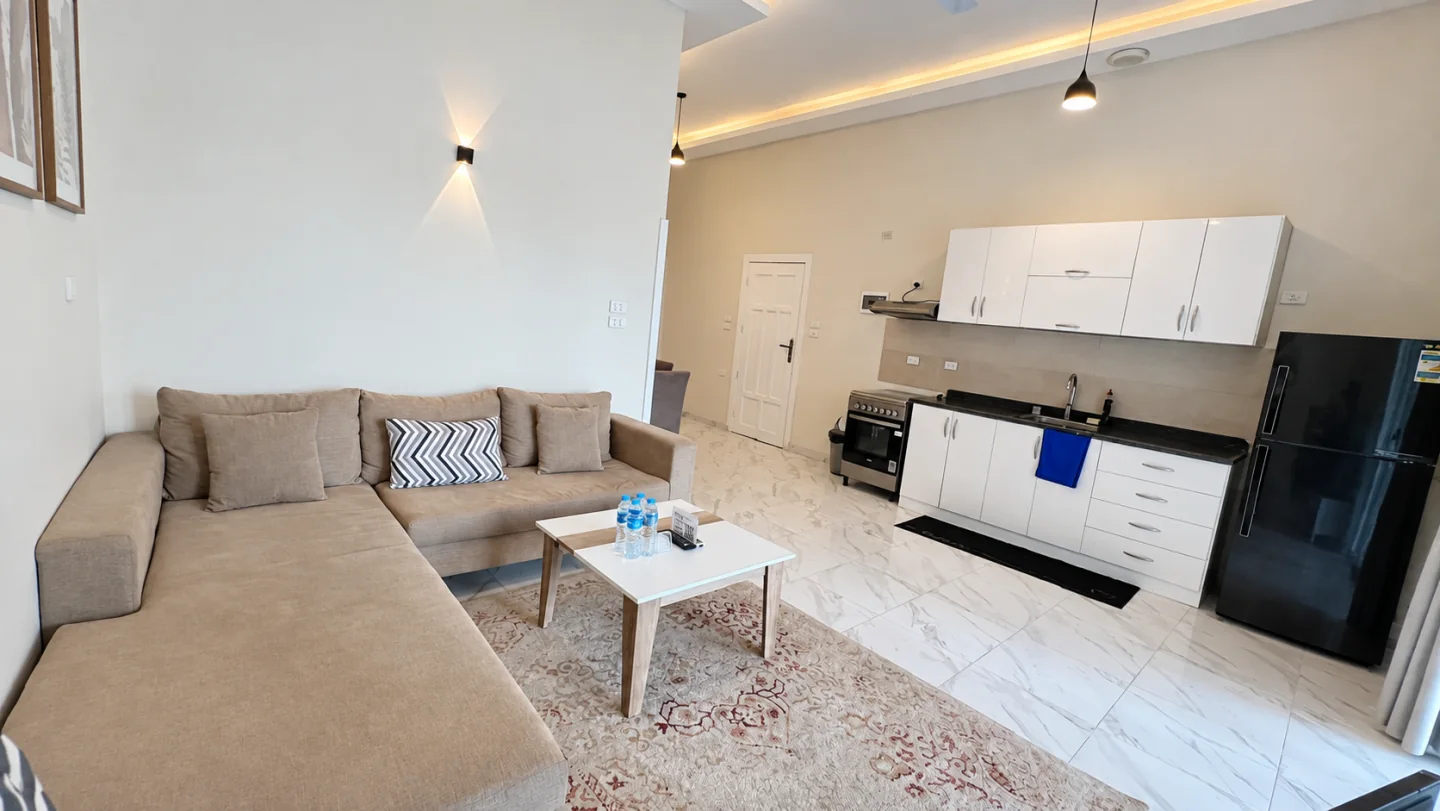 Open-plan living room and kitchen