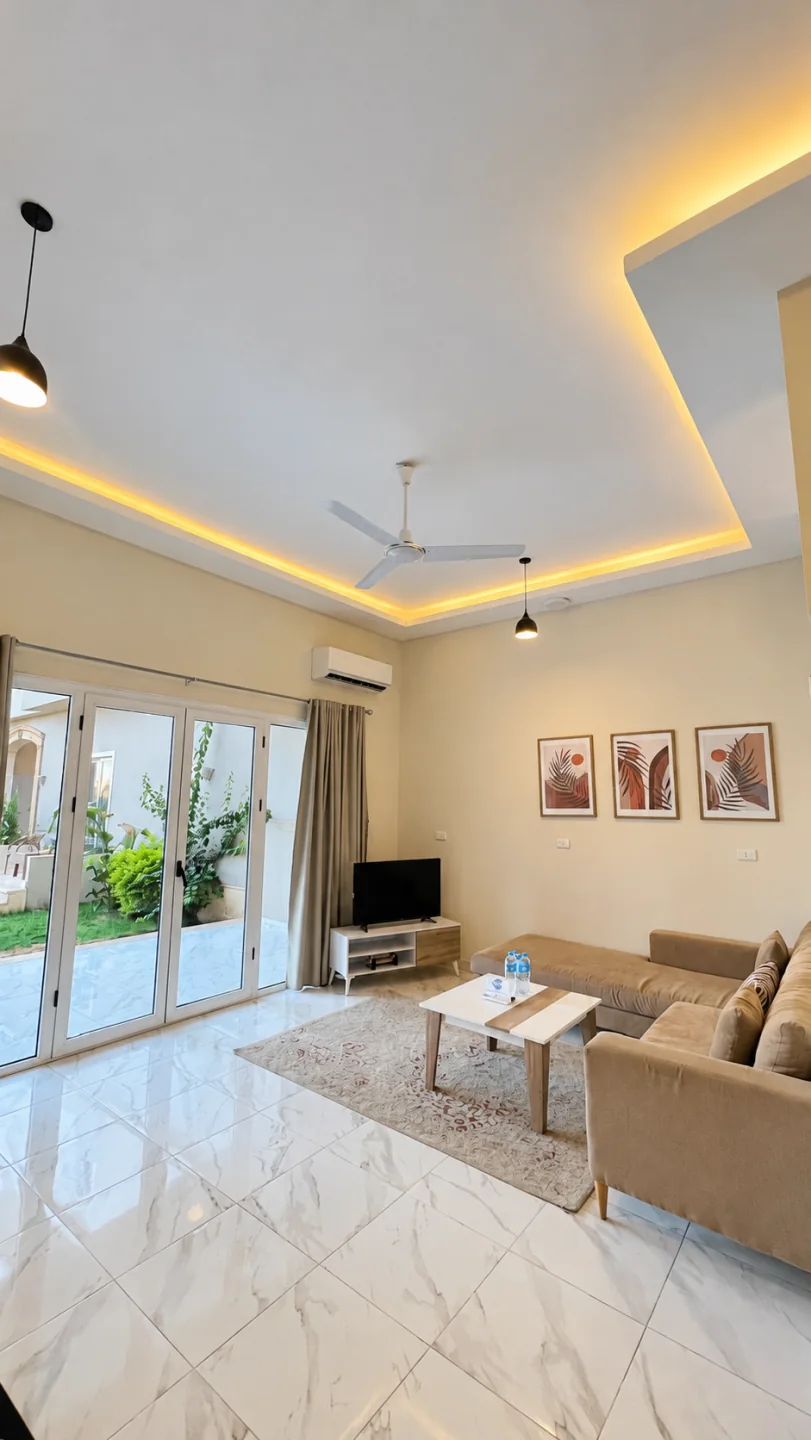 Living room with garden doors