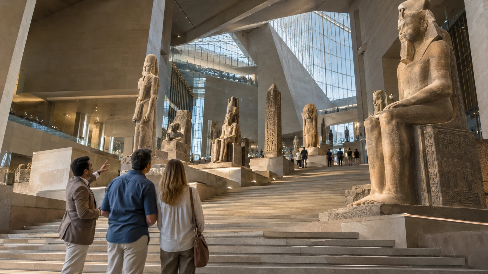Royal statues and visitors on the Grand Staircase