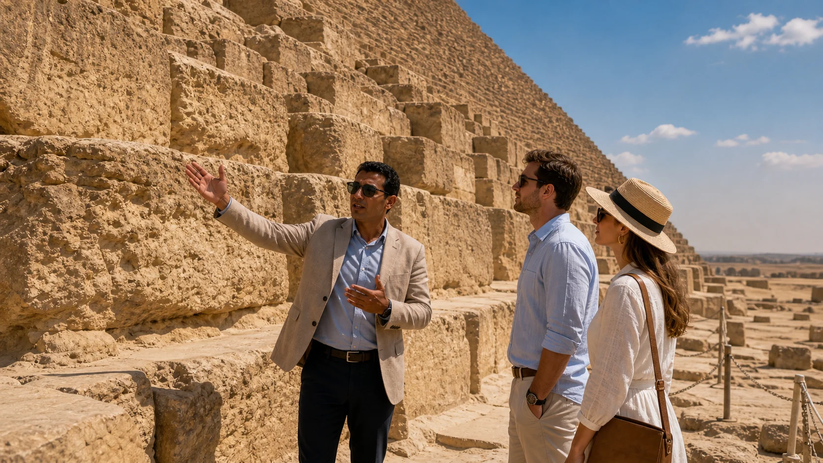 A guide explaining the Great Pyramid’s stonework